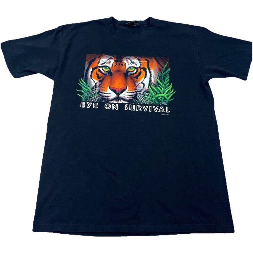 Vintage Nature Shirt Men Large Black Single Stitch Tiger Tee 90s Survival USA